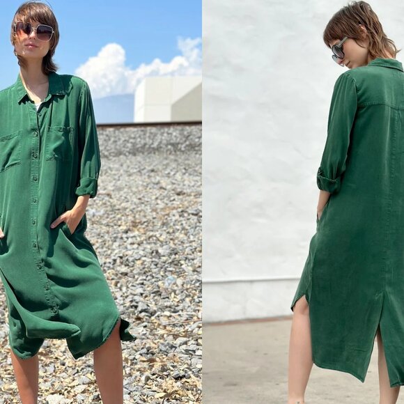 WASH LAB Chill Out Shirt dress in rich green (XL) - Picture 1 of 16